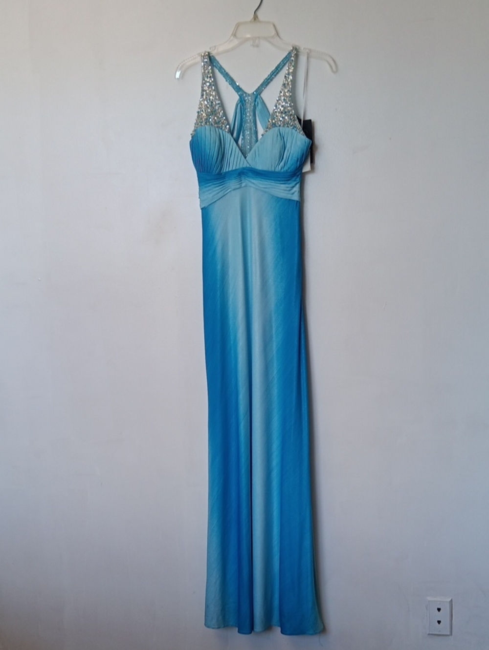 La Femme Ombre Blue Beaded Maxi Gown